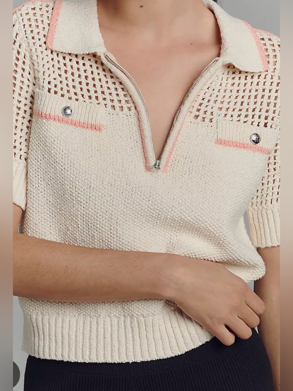 Central Park West Open Stitch Quarter-Zip Knit